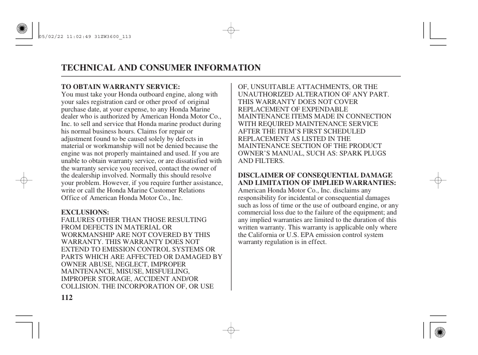 HONDA Outdoor Motor BF50A User Manual | Page 114 / 126