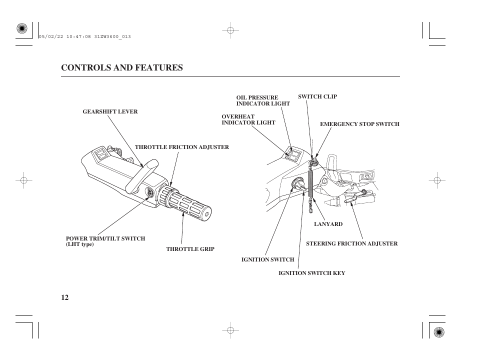 Controls and features | HONDA Outdoor Motor BF50A User Manual | Page 14 / 126