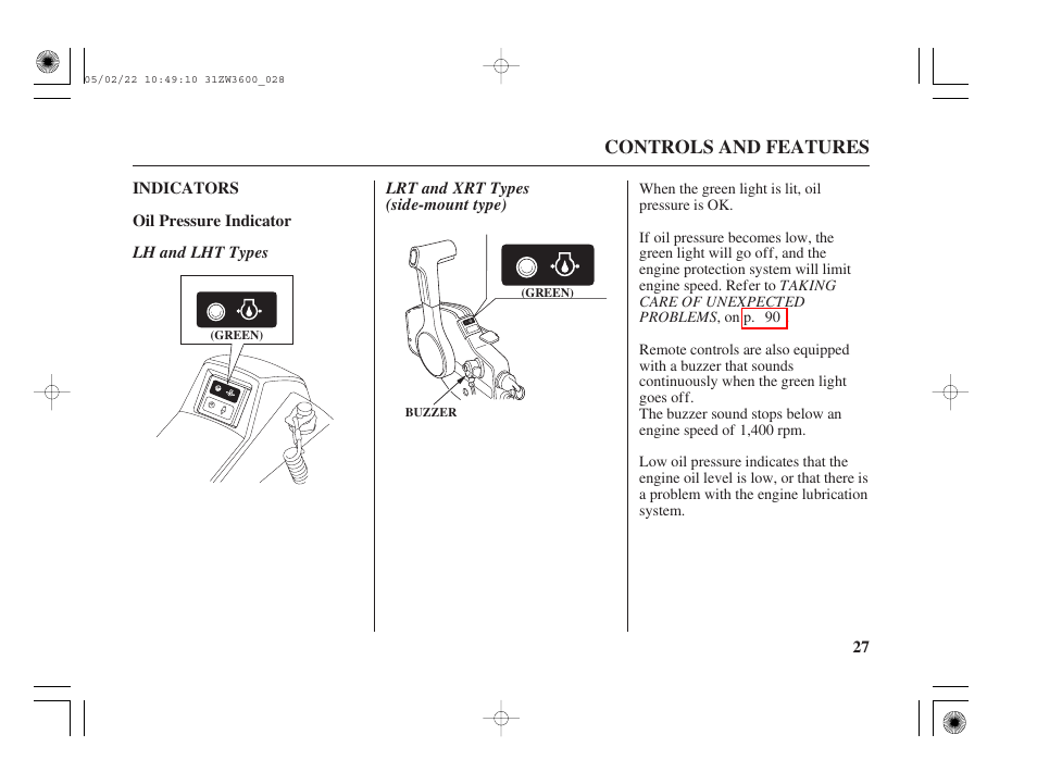 Indicators, Oil pressure indicator | HONDA Outdoor Motor BF50A User Manual | Page 29 / 126