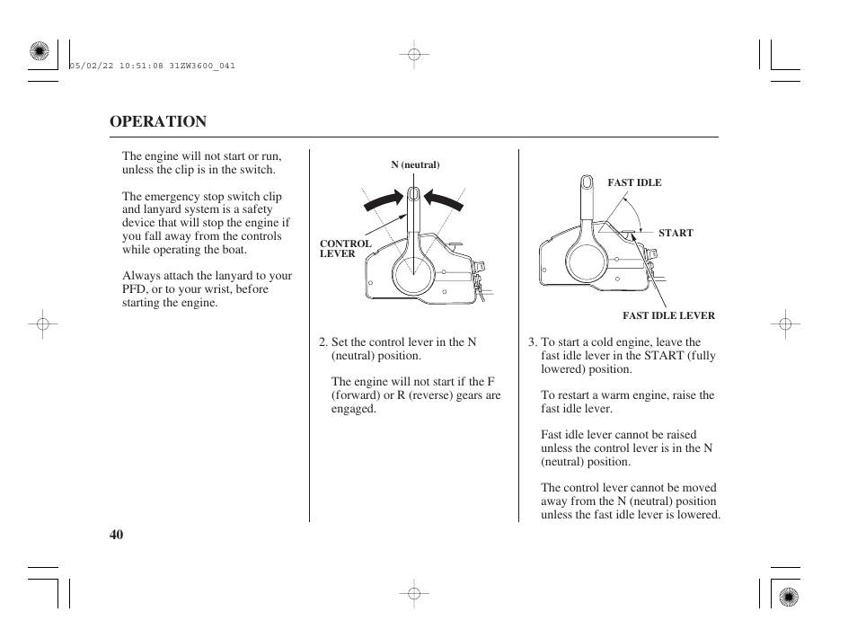 Operation | HONDA Outdoor Motor BF50A User Manual | Page 42 / 126