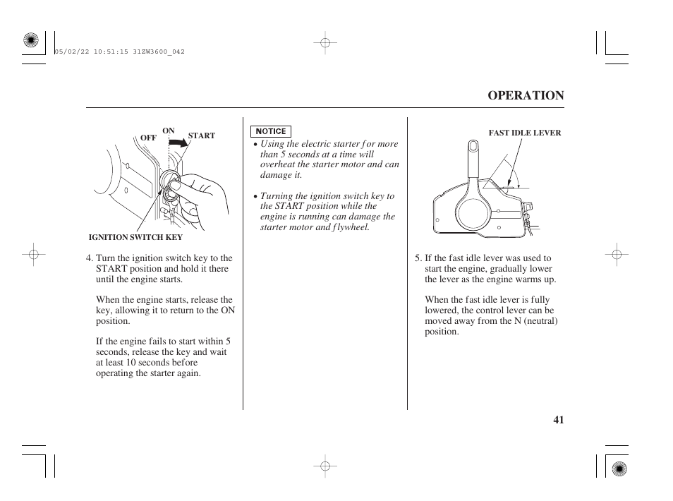 Operation | HONDA Outdoor Motor BF50A User Manual | Page 43 / 126