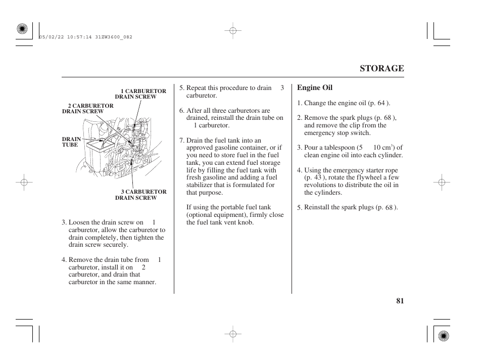 Engine oil, Storage | HONDA Outdoor Motor BF50A User Manual | Page 83 / 126