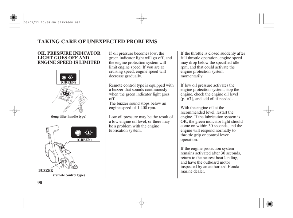 Taking care of unexpected problems | HONDA Outdoor Motor BF50A User Manual | Page 92 / 126