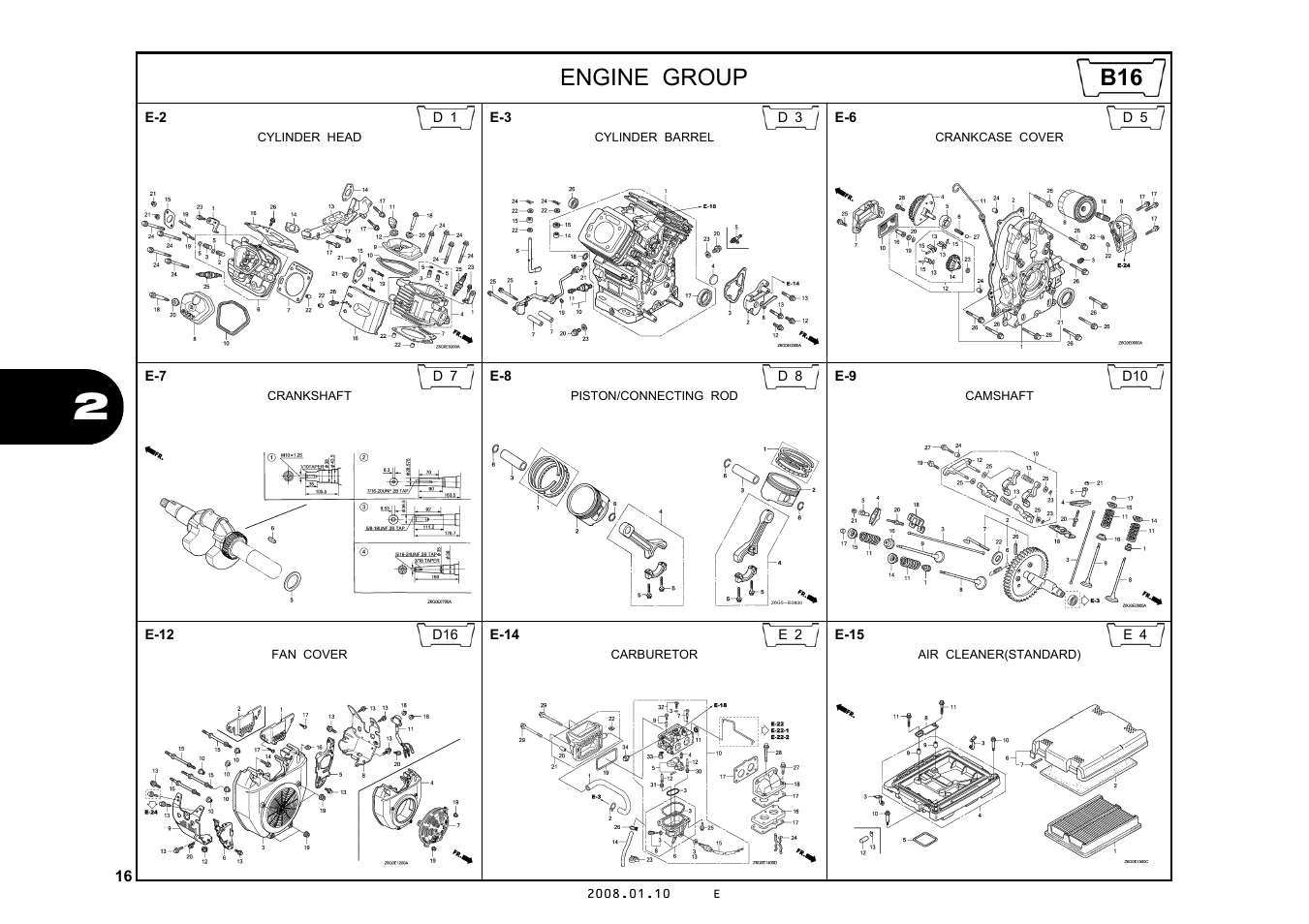 Engine group, Illustrated index | HONDA GX670R User Manual | Page 19 / 97