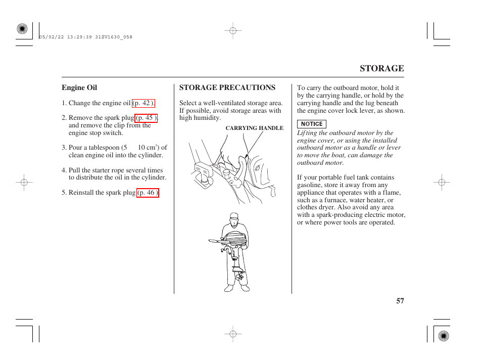 Storage precautions | HONDA Outboard Motor BF5A User Manual | Page 59 / 93