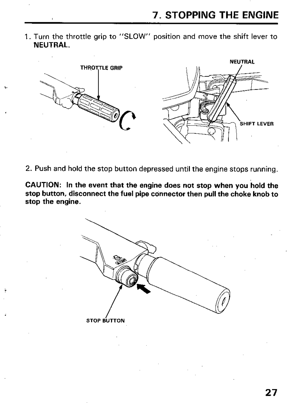 Stopping the engine | HONDA Outboard Motor BF15A User Manual | Page 29 / 81
