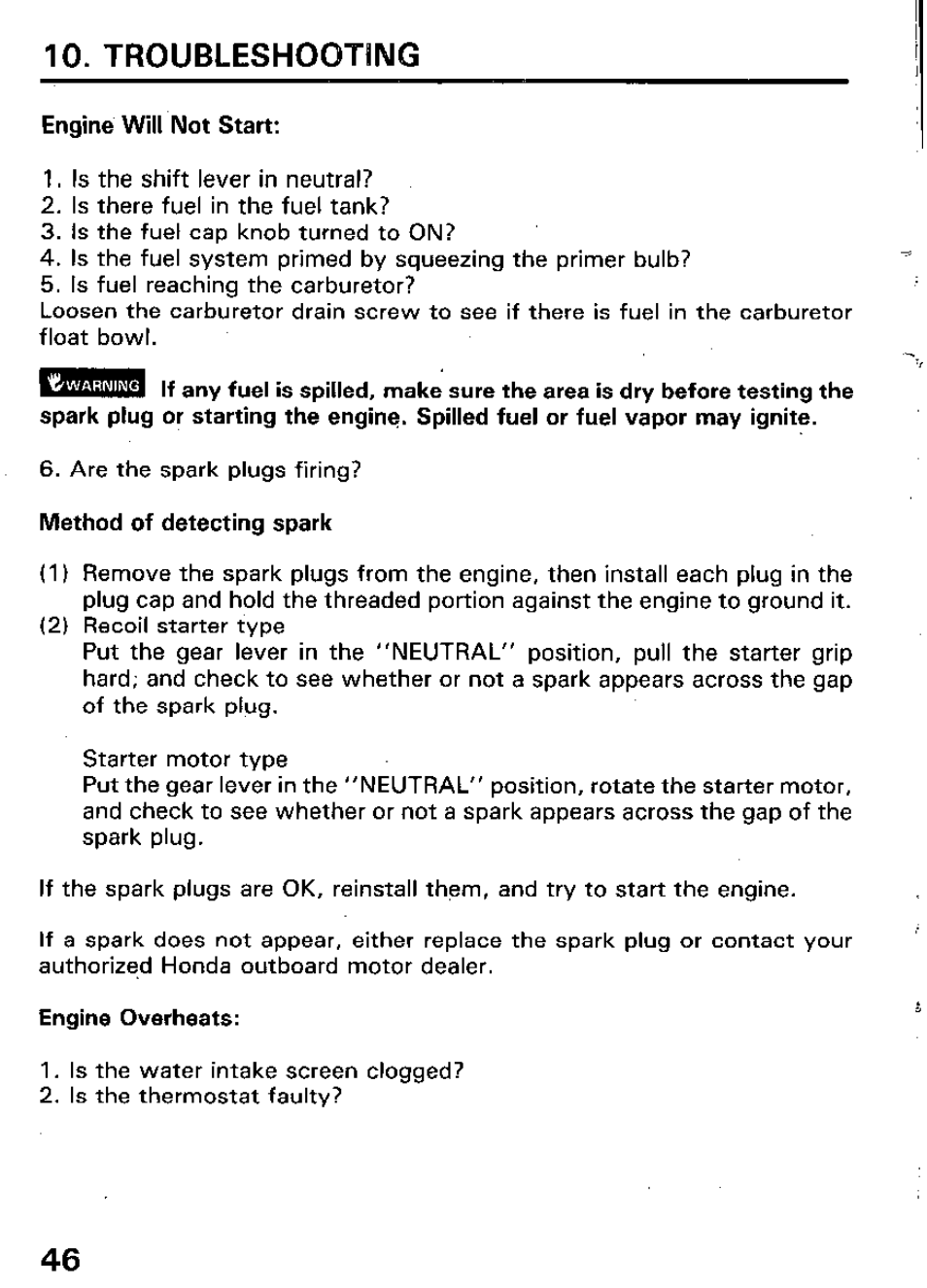 Troubleshooting | HONDA Outboard Motor BF15A User Manual | Page 48 / 81