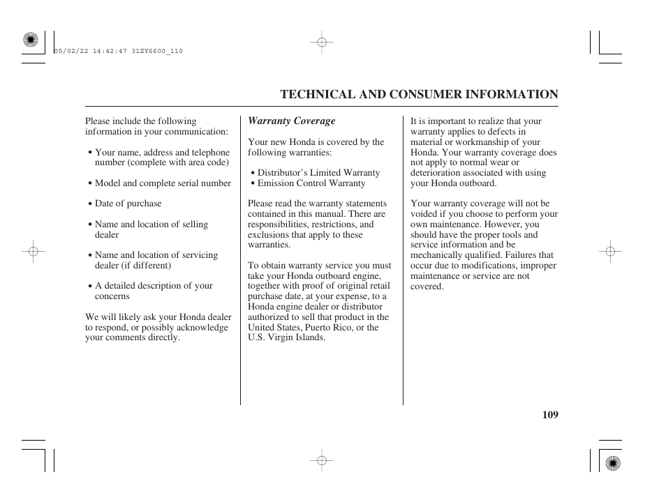HONDA Outboard Motor BF150A User Manual | Page 111 / 129