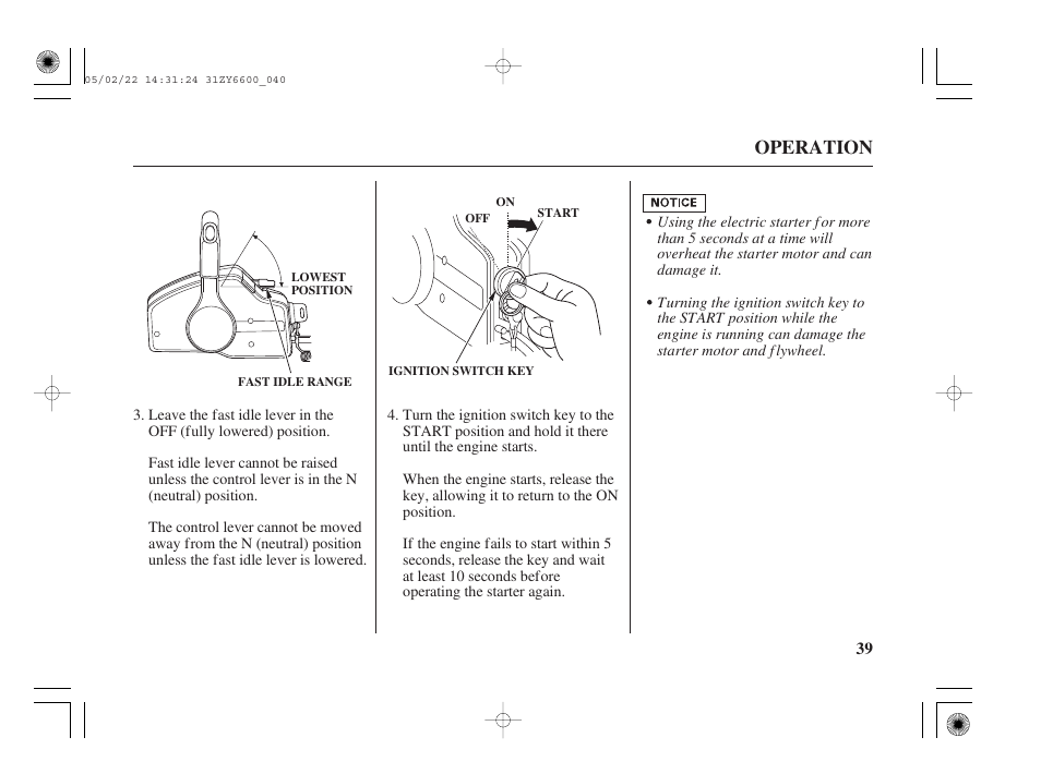 Operation | HONDA Outboard Motor BF150A User Manual | Page 41 / 129