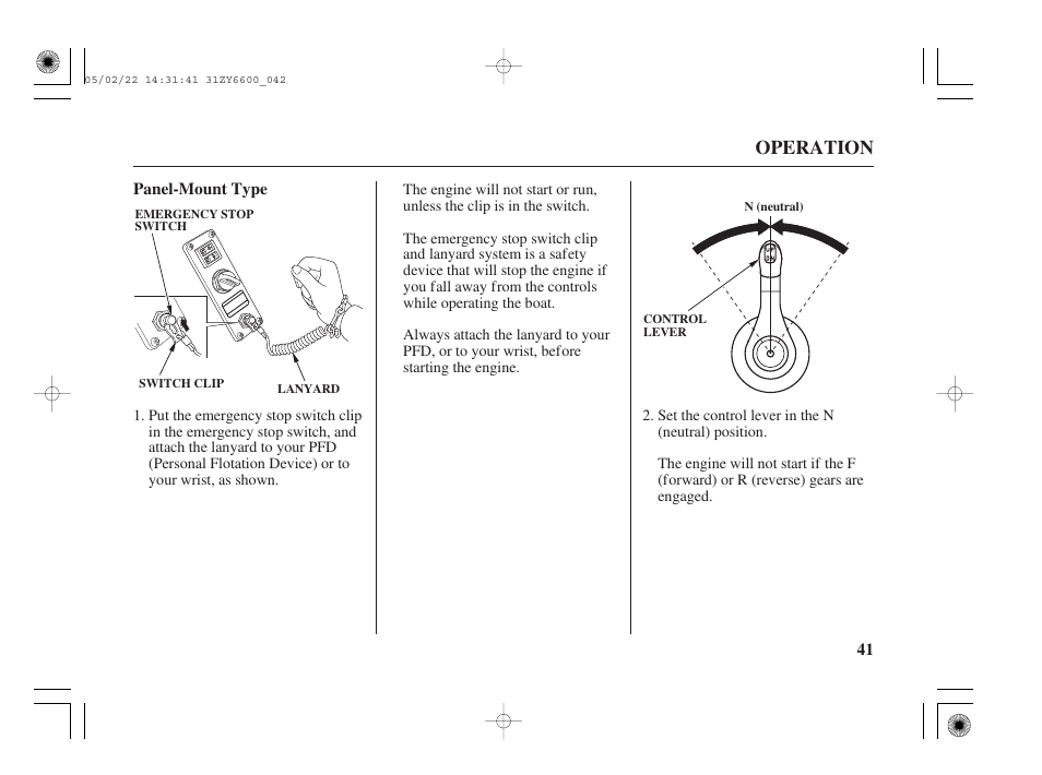 Operation | HONDA Outboard Motor BF150A User Manual | Page 43 / 129