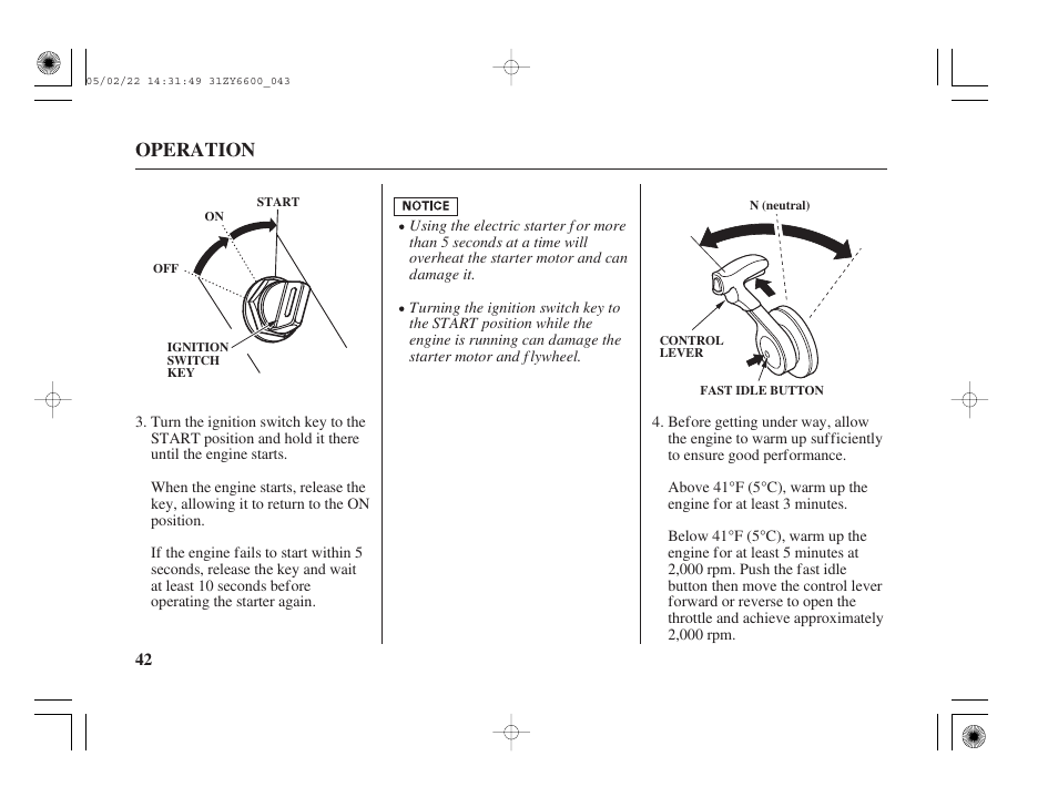 Operation | HONDA Outboard Motor BF150A User Manual | Page 44 / 129