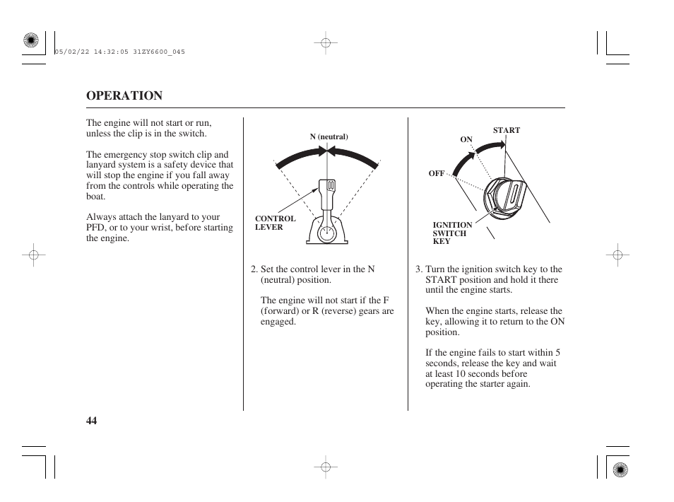 Operation | HONDA Outboard Motor BF150A User Manual | Page 46 / 129