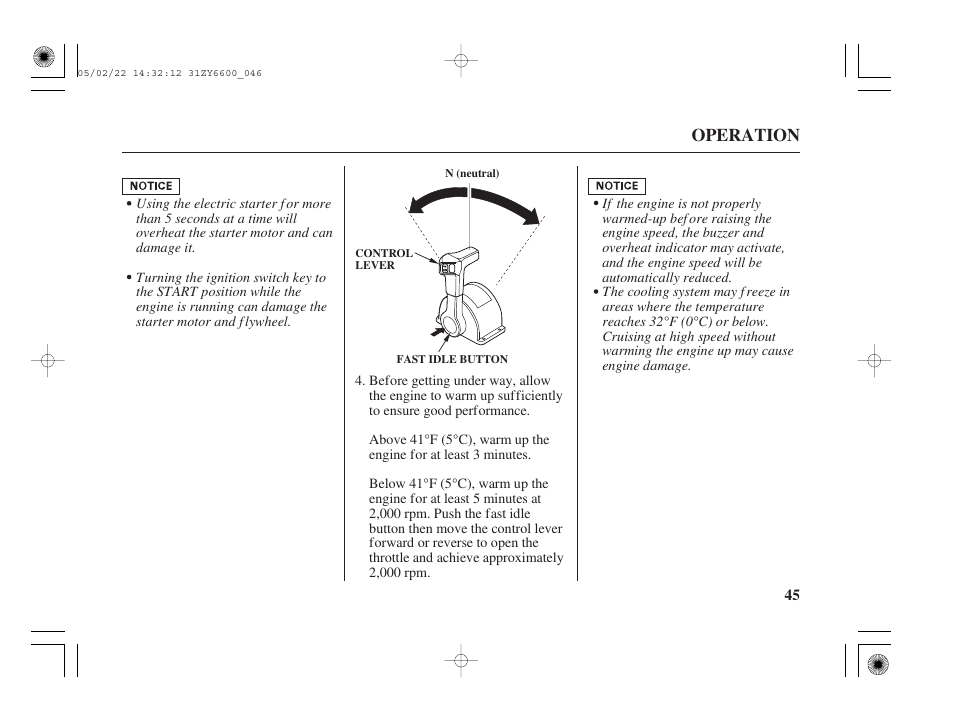 Operation | HONDA Outboard Motor BF150A User Manual | Page 47 / 129