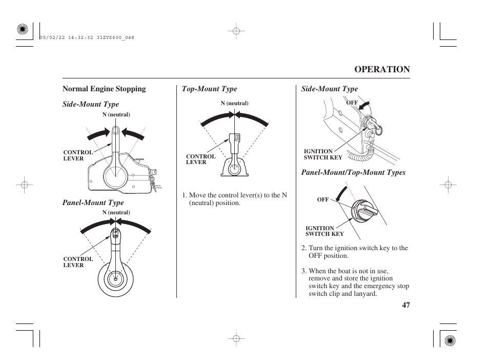 Operation | HONDA Outboard Motor BF150A User Manual | Page 49 / 129