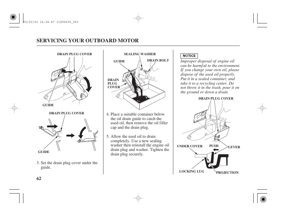 Servicing your outboard motor | HONDA Outboard Motor BF150A User Manual | Page 64 / 129