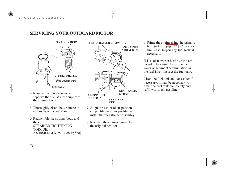 Servicing your outboard motor | HONDA Outboard Motor BF150A User Manual | Page 76 / 129