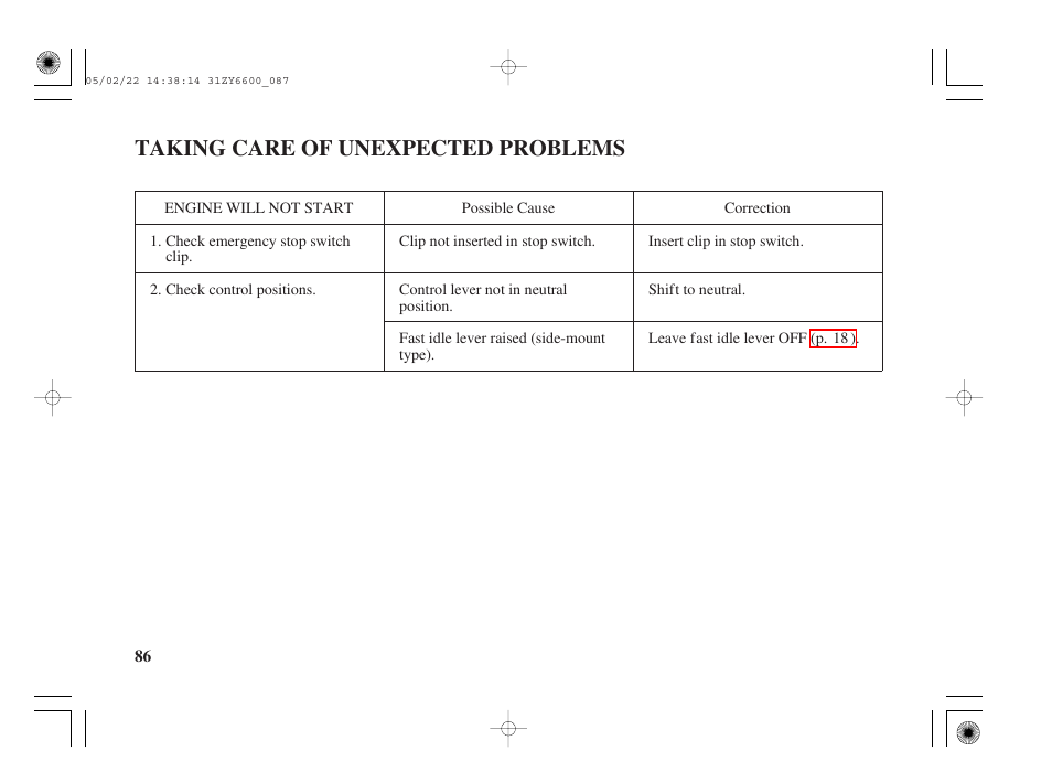 Taking care of unexpected problems, Engine will not start | HONDA Outboard Motor BF150A User Manual | Page 88 / 129