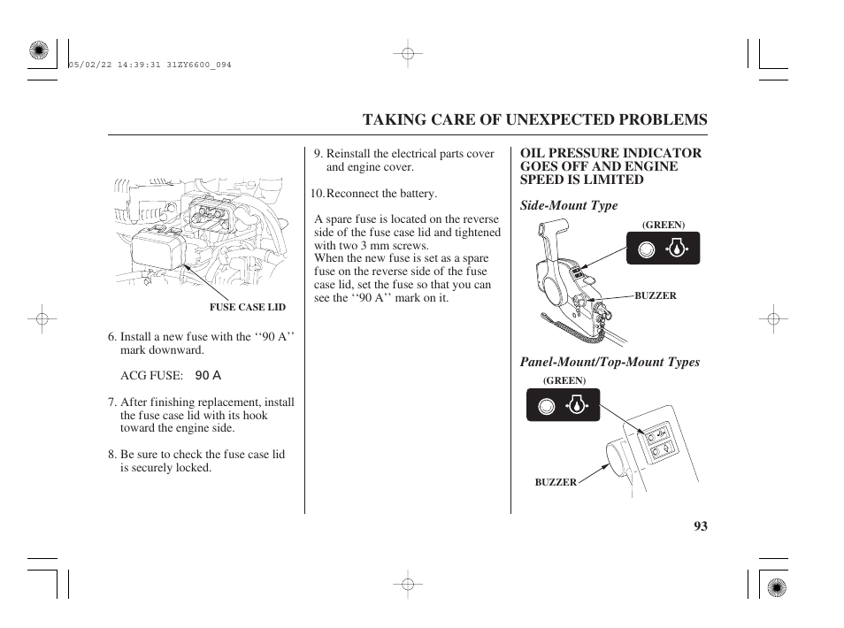 Taking care of unexpected problems | HONDA Outboard Motor BF150A User Manual | Page 95 / 129