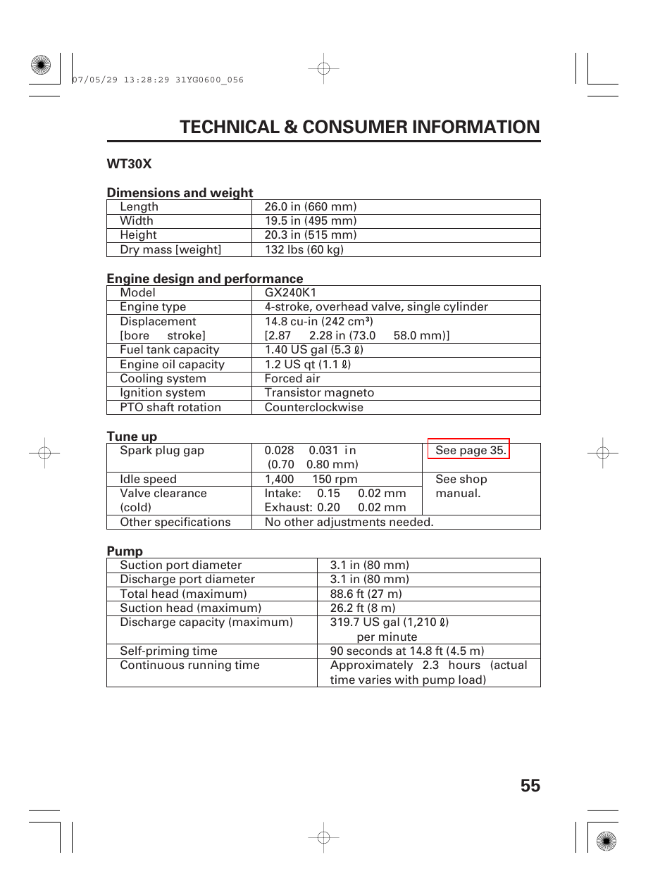 Air index, 55 technical & consumer information | HONDA WT20X User Manual | Page 57 / 64