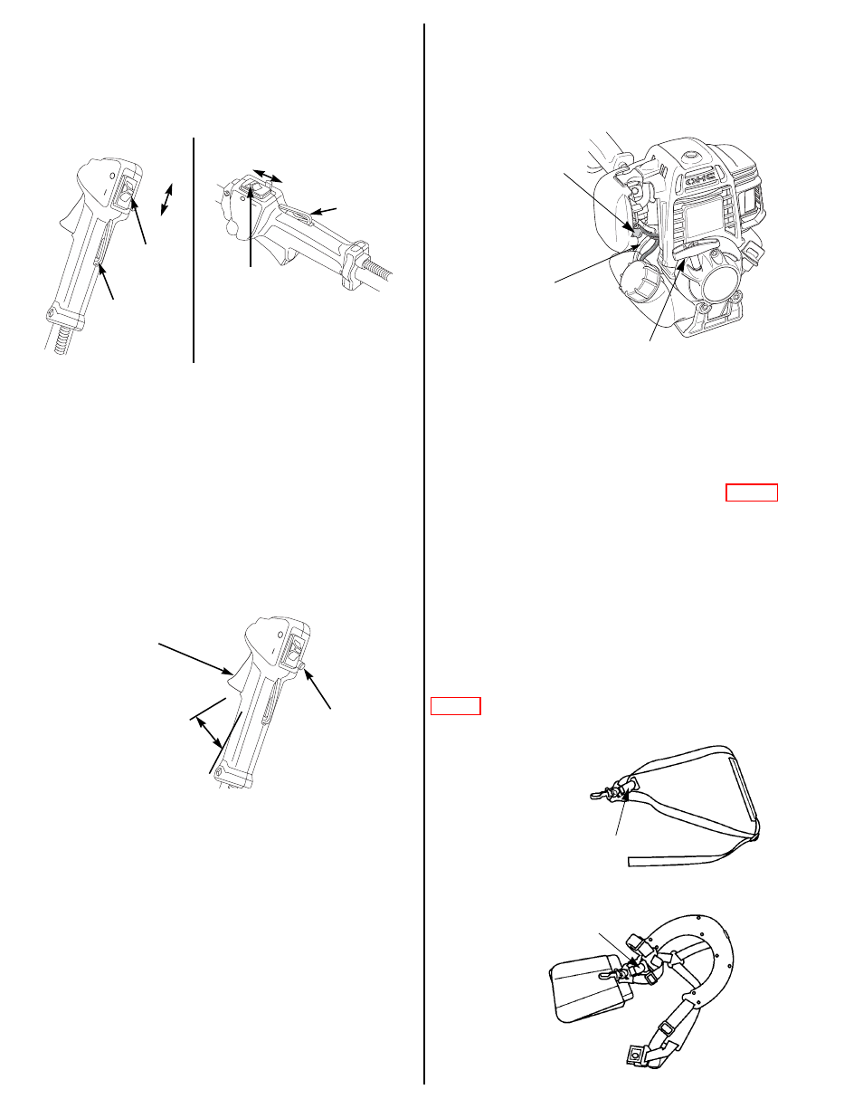 Ignition switch, Operator presence lever, Throttle trigger | Throttle set button, Priming bulb, Recoil starter grip, Equipment, Shoulder harness | HONDA HHT35S User Manual | Page 10 / 32