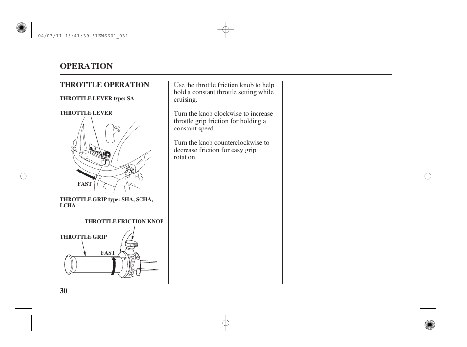 Throttle operation, Operation | HONDA Outboard Motor BF2D User Manual | Page 32 / 83
