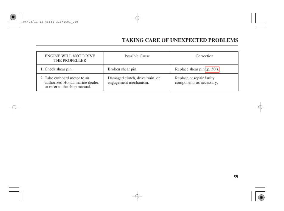 Engine will not drive the propeller | HONDA Outboard Motor BF2D User Manual | Page 61 / 83