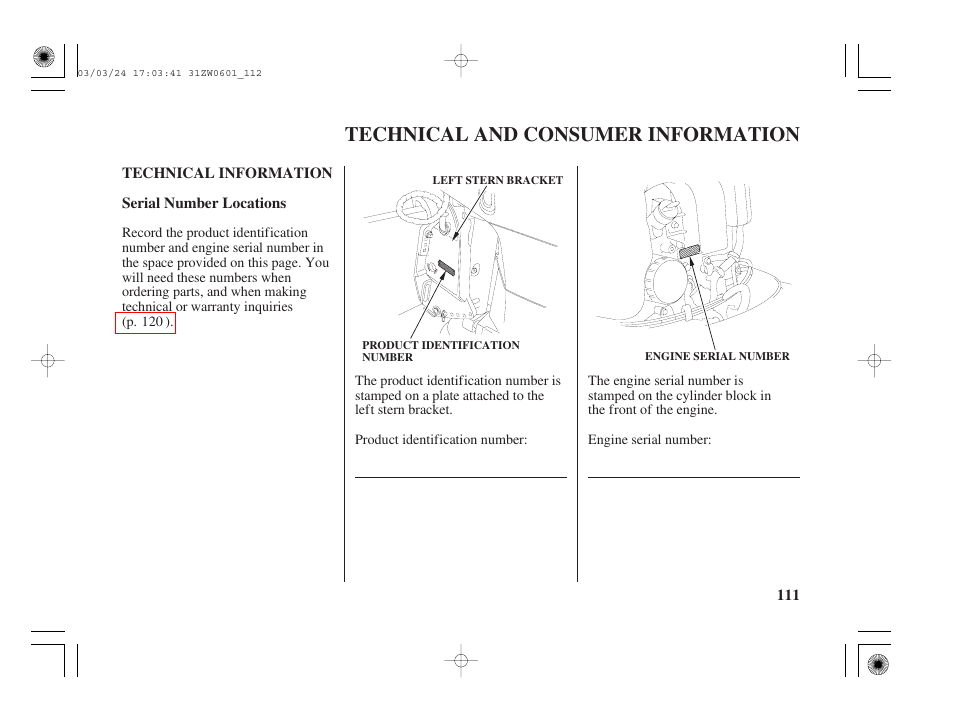 Technical and consumer information, Technical information, Technical and consumer | Information | HONDA Outboard Motor BF90A User Manual | Page 113 / 130