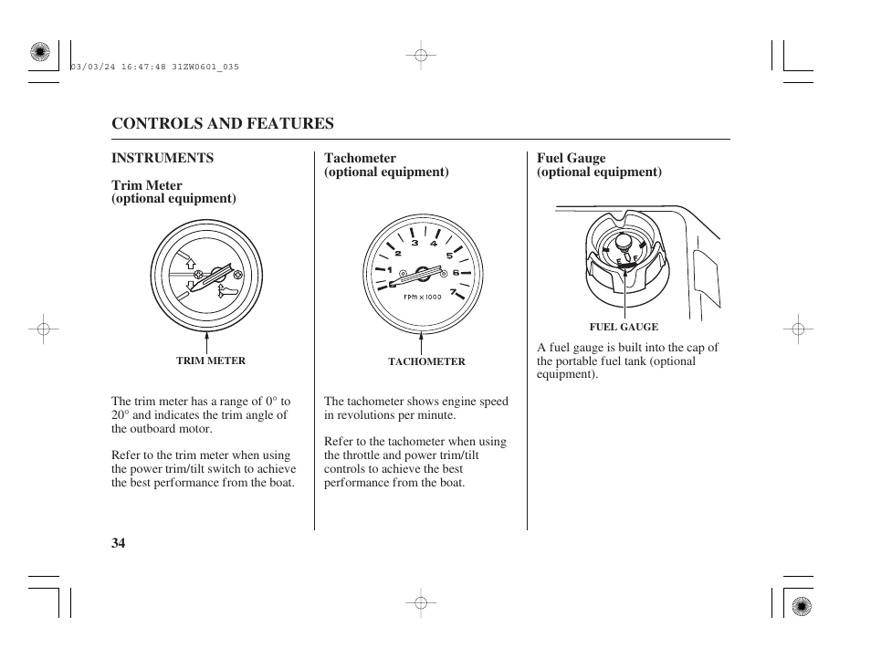 Instruments | HONDA Outboard Motor BF90A User Manual | Page 36 / 130