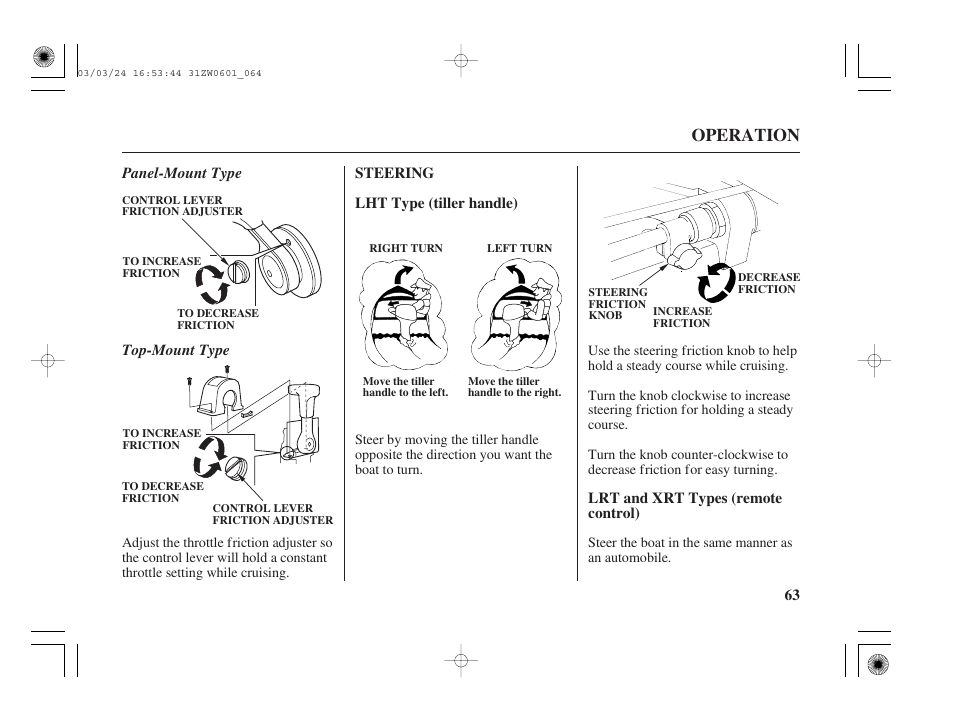 Steering, Operation | HONDA Outboard Motor BF90A User Manual | Page 65 / 130