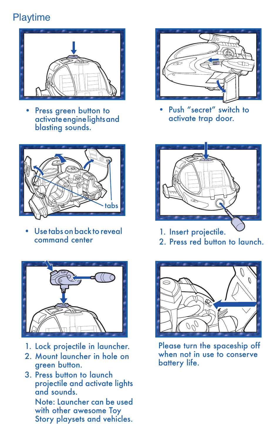 Playtime | Hasbro Buzz Lightyears Electronic Spaceship 03173 User Manual | Page 2 / 4