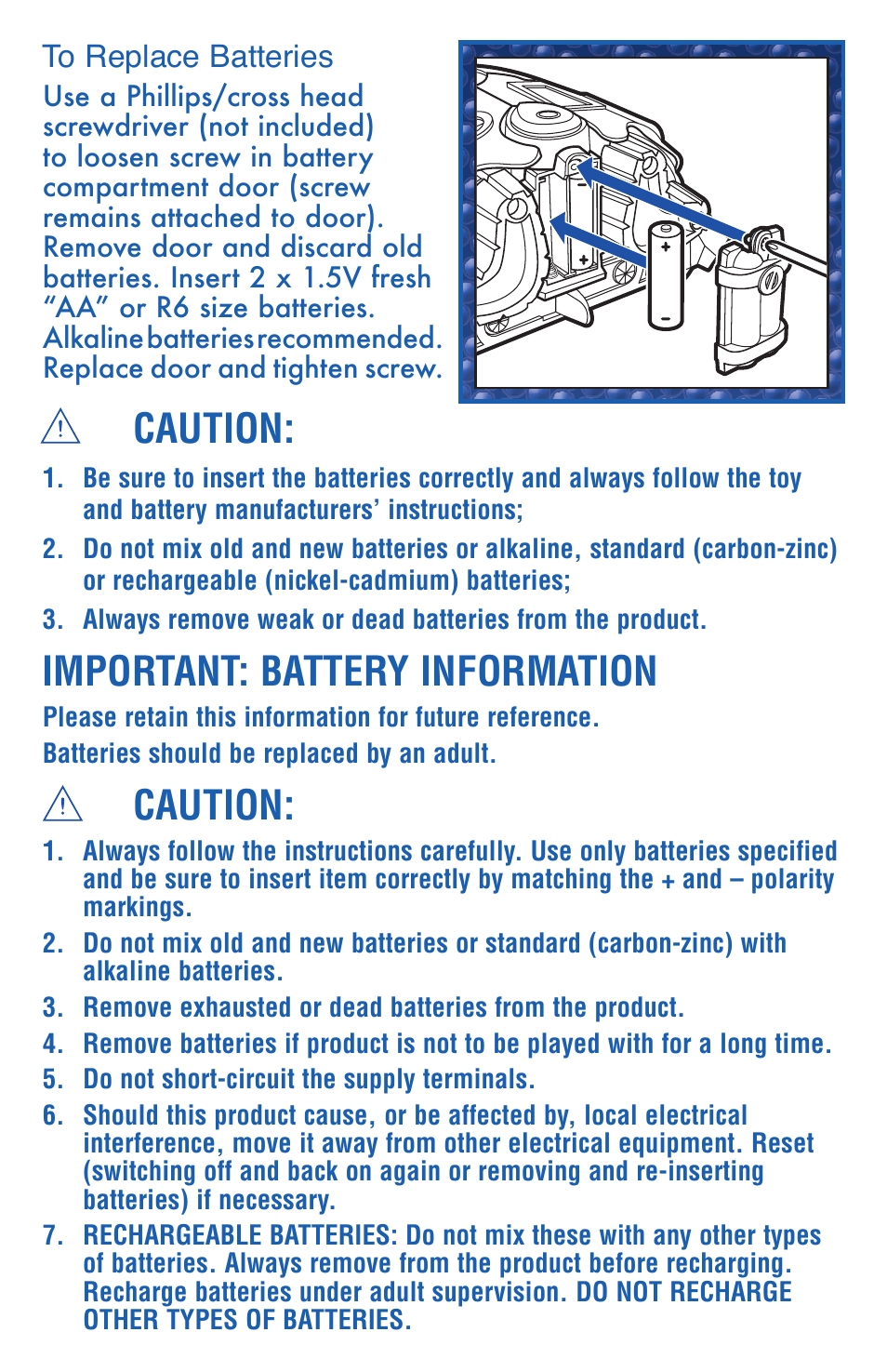 Caution, Important: battery information | Hasbro Buzz Lightyears Electronic Spaceship 03173 User Manual | Page 3 / 4