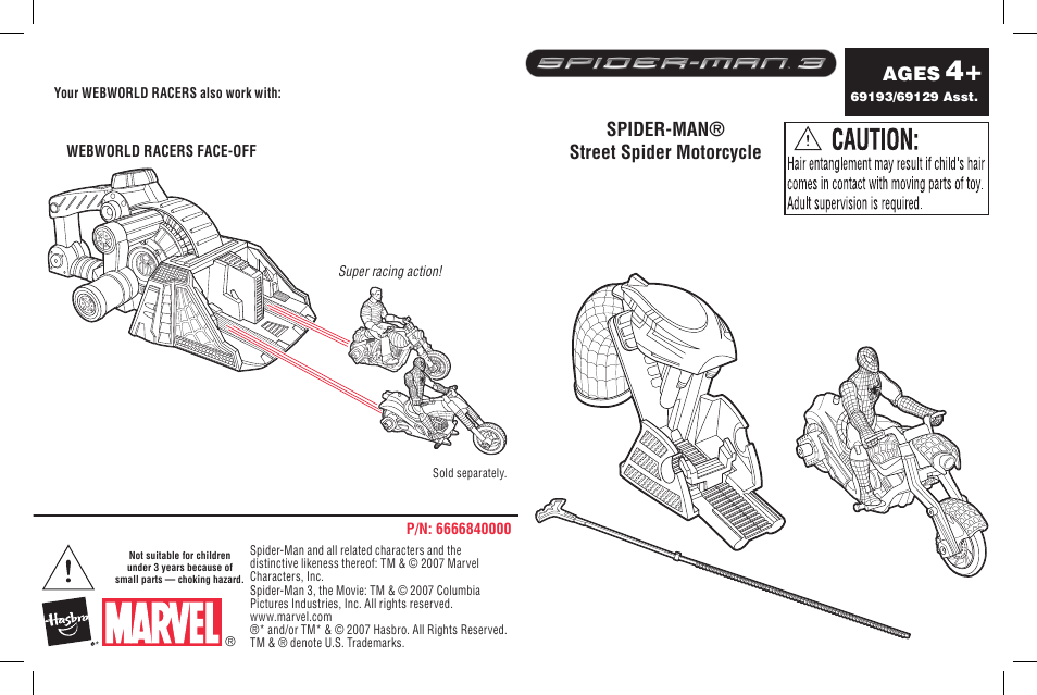 Hasbro Spiderman Street Spider Motorcycle 69193/69129 User Manual | 2 pages
