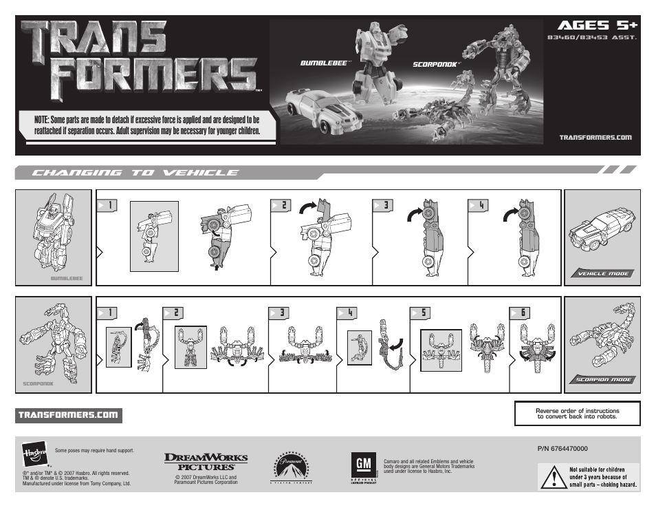 Hasbro TransFormers 83460 User Manual | 1 page