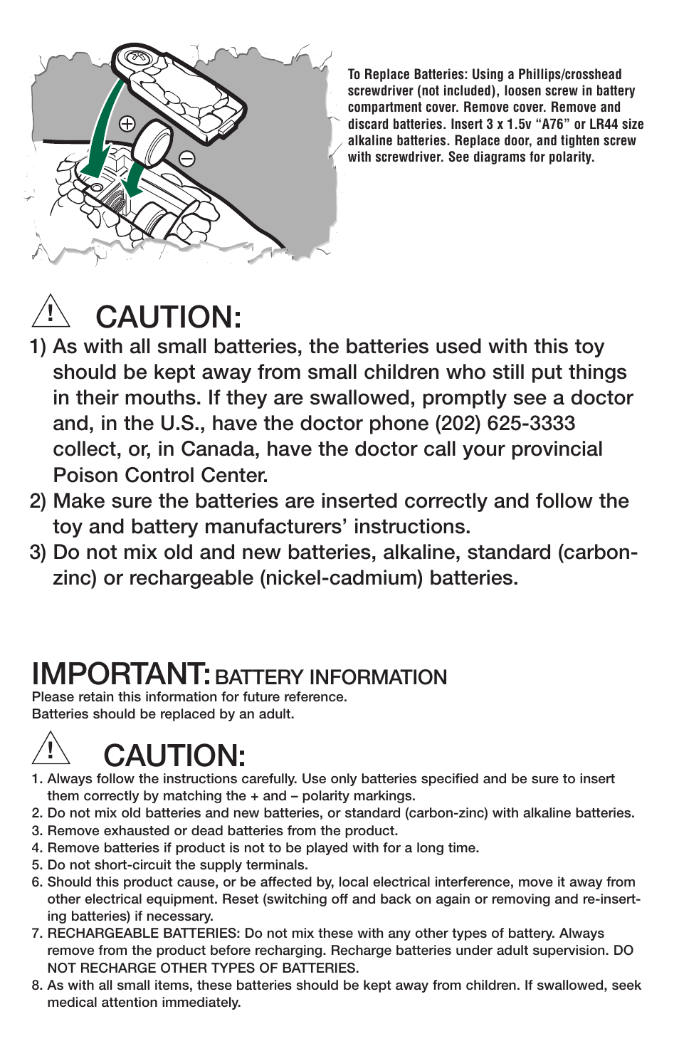 Caution, Important | Hasbro Jurassic Park Dinosaurs 29445 User Manual | Page 3 / 3