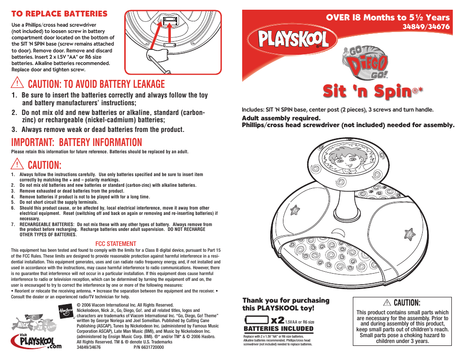 Hasbro Sit 'n Spin 34849/34676 User Manual | 2 pages