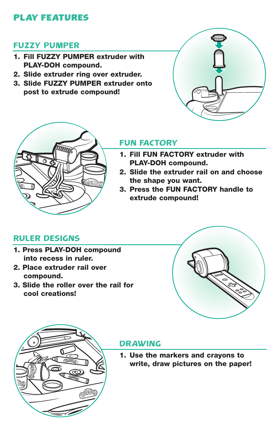 Play features | Hasbro PlayDoh Creativity Table 22613 User Manual | Page 3 / 4