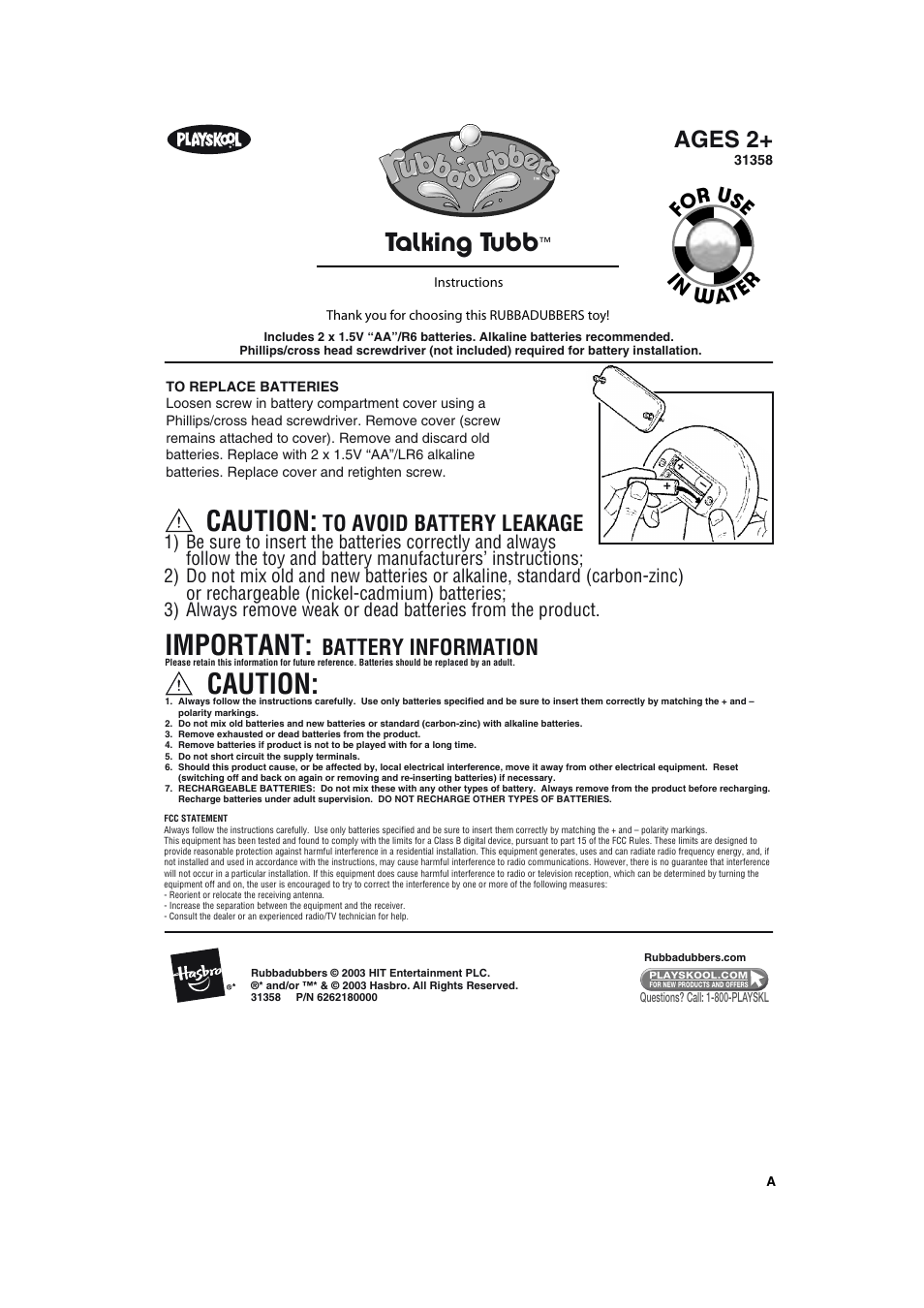 Hasbro Talking Tubb 31358 User Manual | 1 page