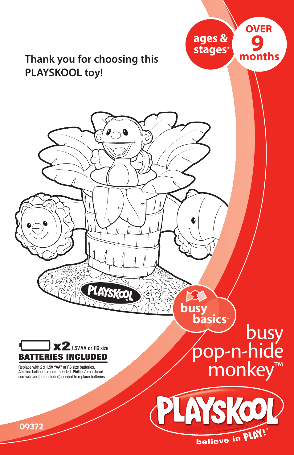 Hasbro Playskool Busy Pop-n-Hide Monkey 09372 User Manual | 4 pages