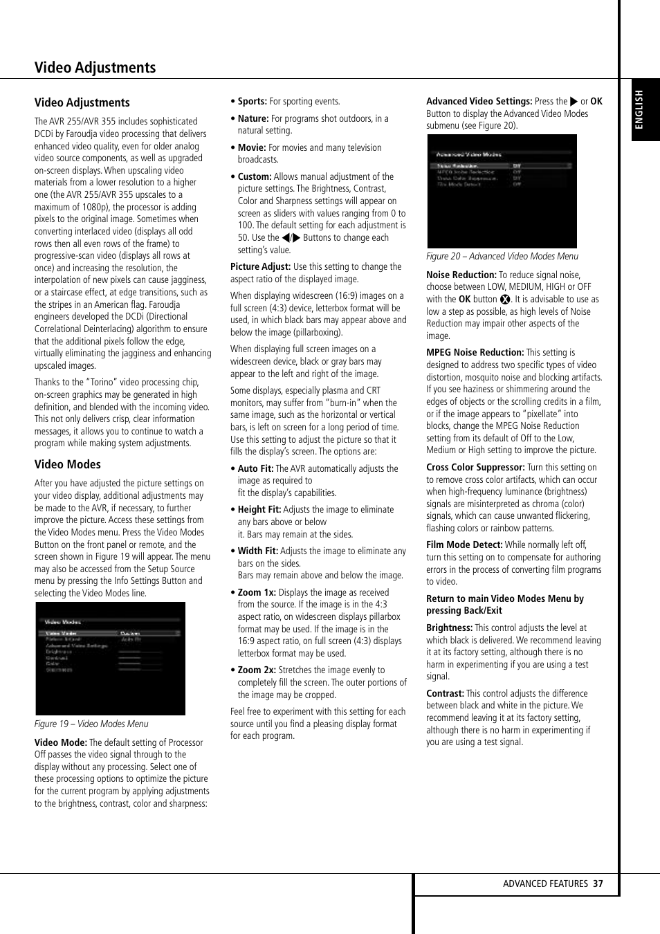 Video adjustments | Harman-Kardon AVR 355 User Manual | Page 37 / 58