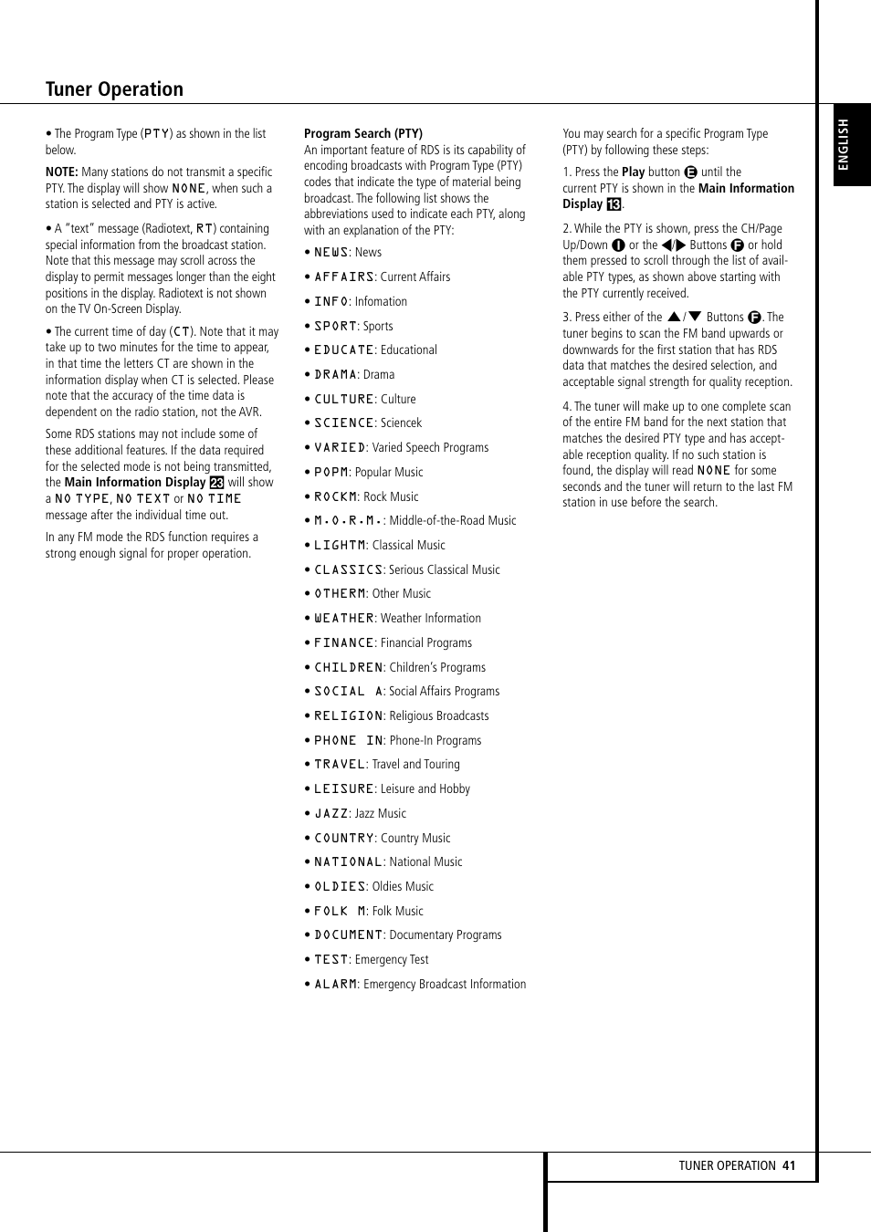 Tuner operation | Harman-Kardon AVR 355 User Manual | Page 41 / 58