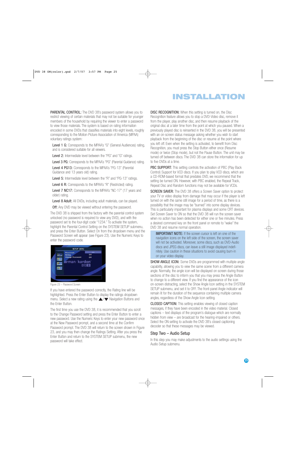 Installation | Harman-Kardon DVD 38 User Manual | Page 25 / 52