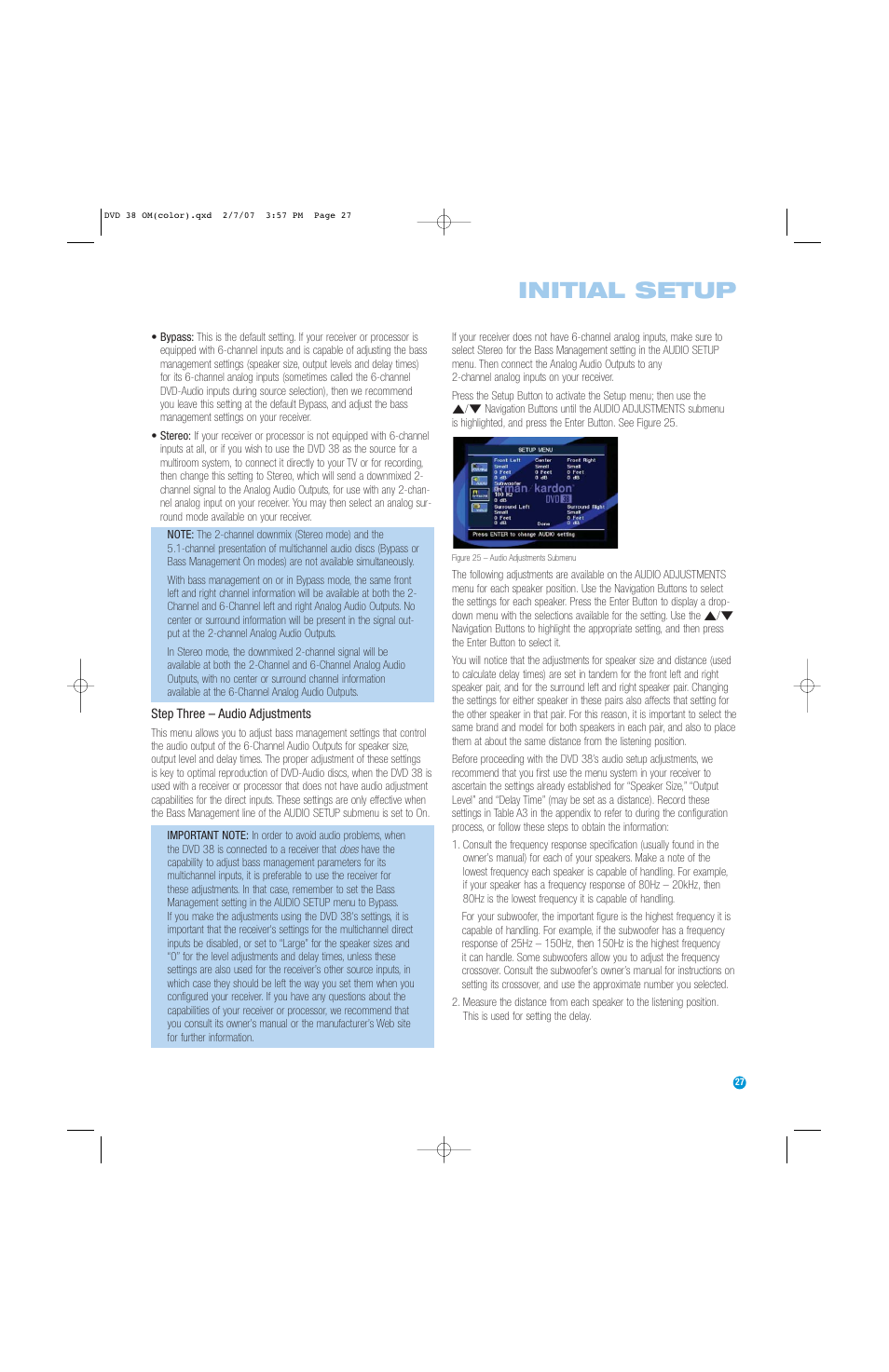 Initial setup | Harman-Kardon DVD 38 User Manual | Page 27 / 52
