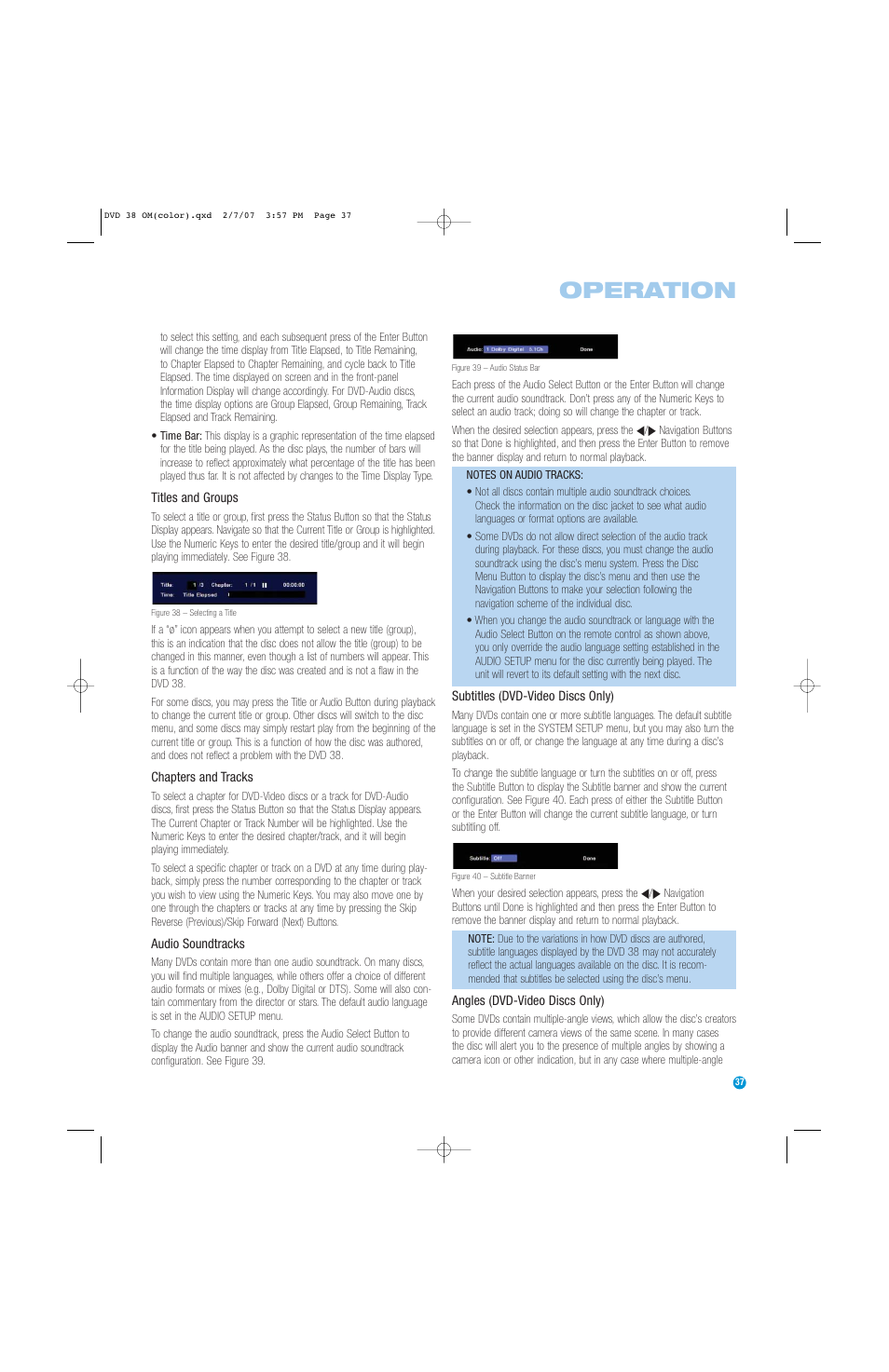 Operation | Harman-Kardon DVD 38 User Manual | Page 37 / 52