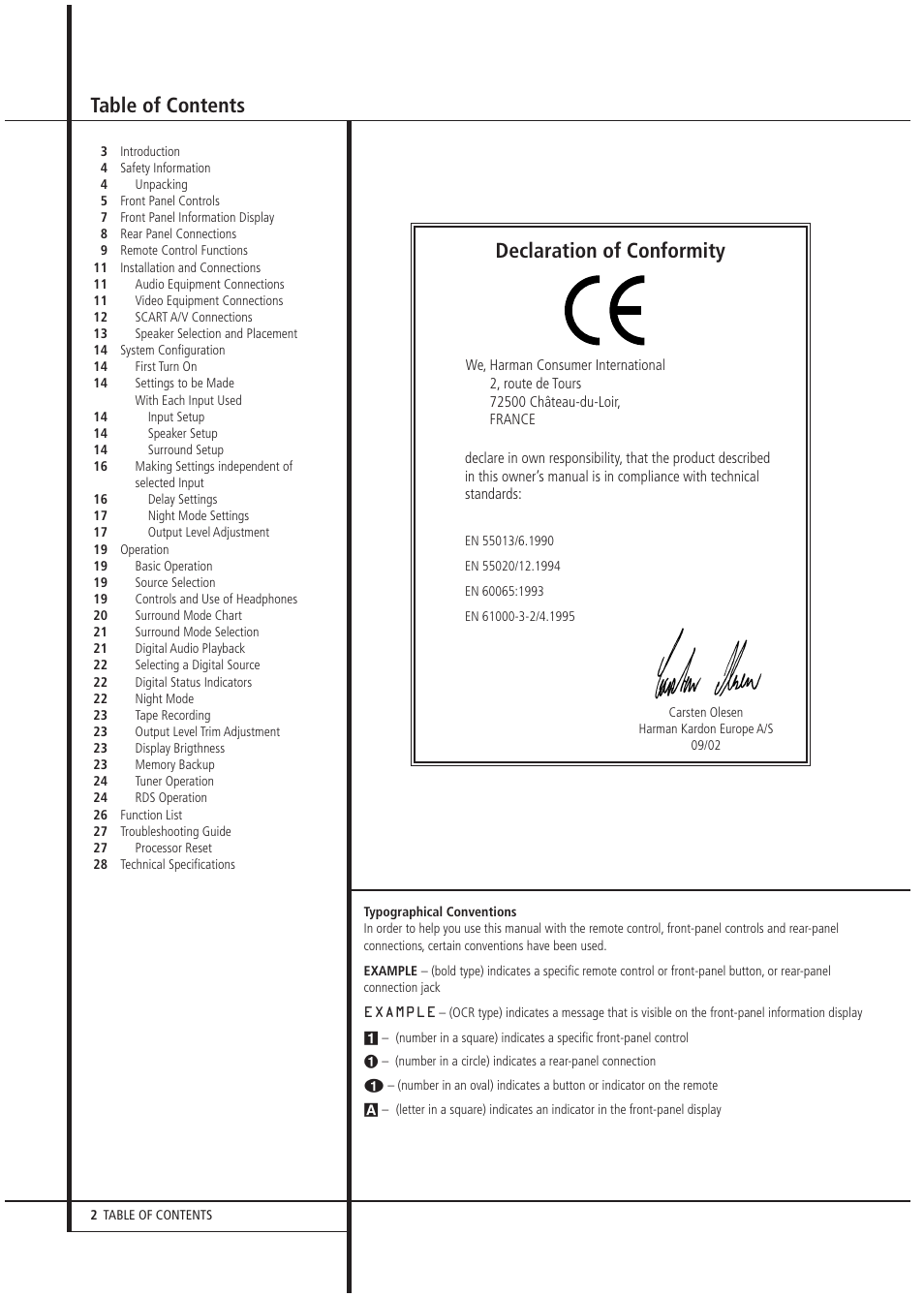 Harman-Kardon AVR1550 User Manual | Page 2 / 30