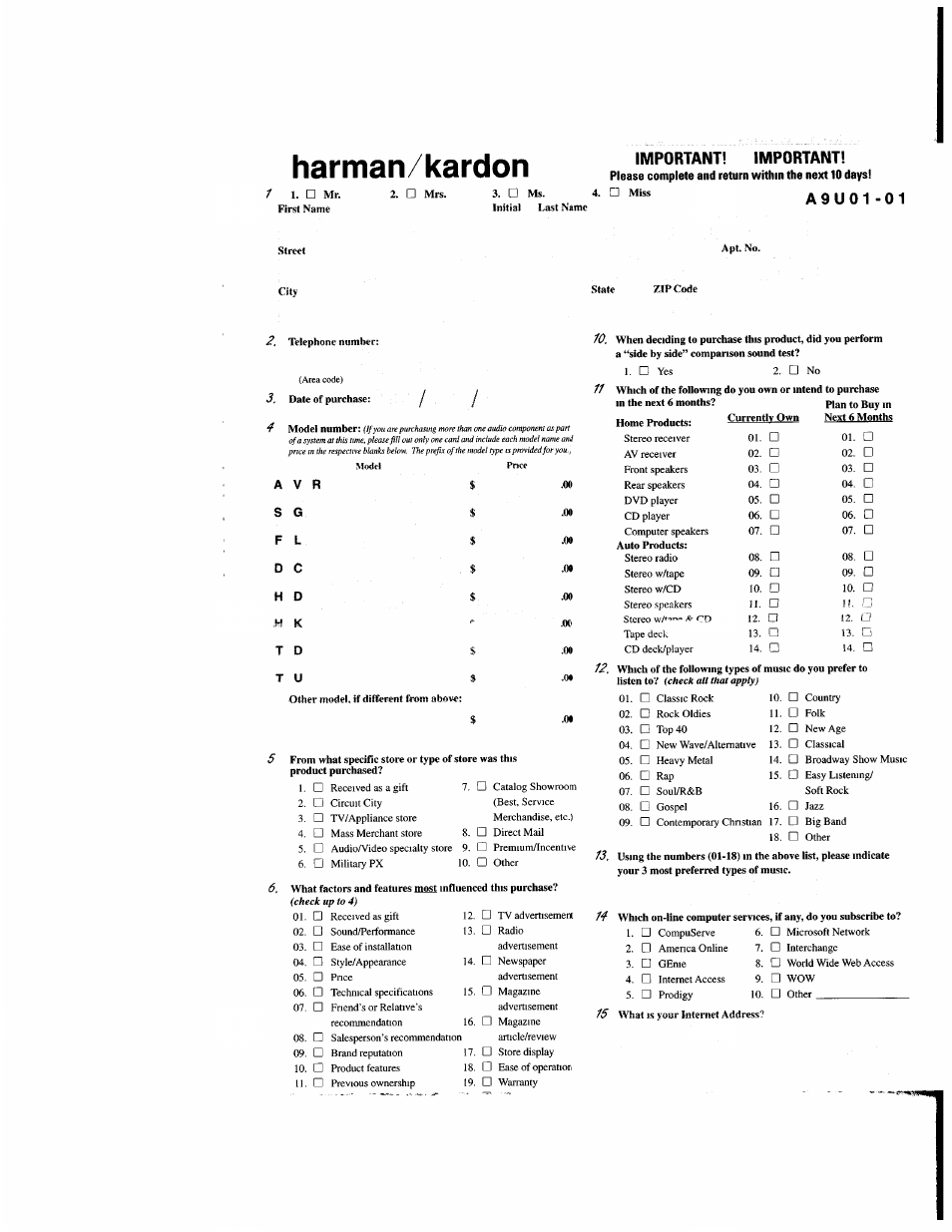 Harman-Kardon AVR 110 User Manual | Page 54 / 56