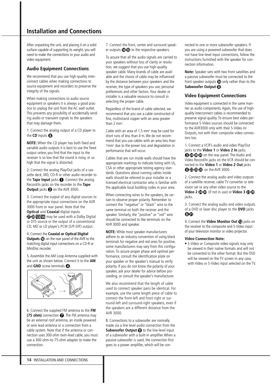 Installation and connections | Harman-Kardon AVR 3000 User Manual | Page 14 / 52