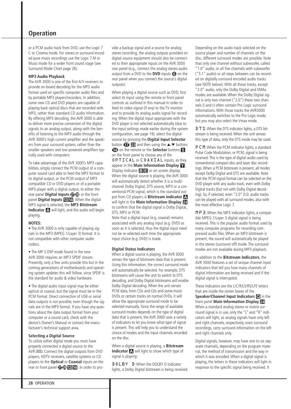 Operation | Harman-Kardon AVR 3000 User Manual | Page 28 / 52