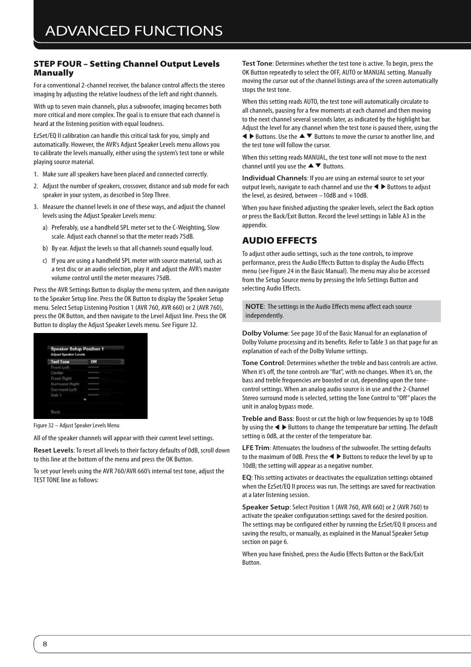 Advanced functions, Audio effects | Harman-Kardon AVR 760 User Manual | Page 8 / 28