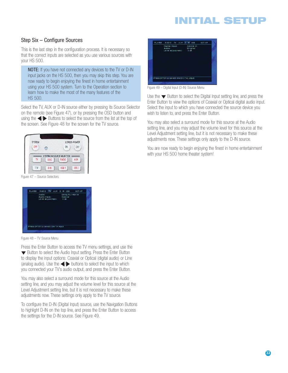 Initial setup | Harman-Kardon HS 500 User Manual | Page 33 / 72