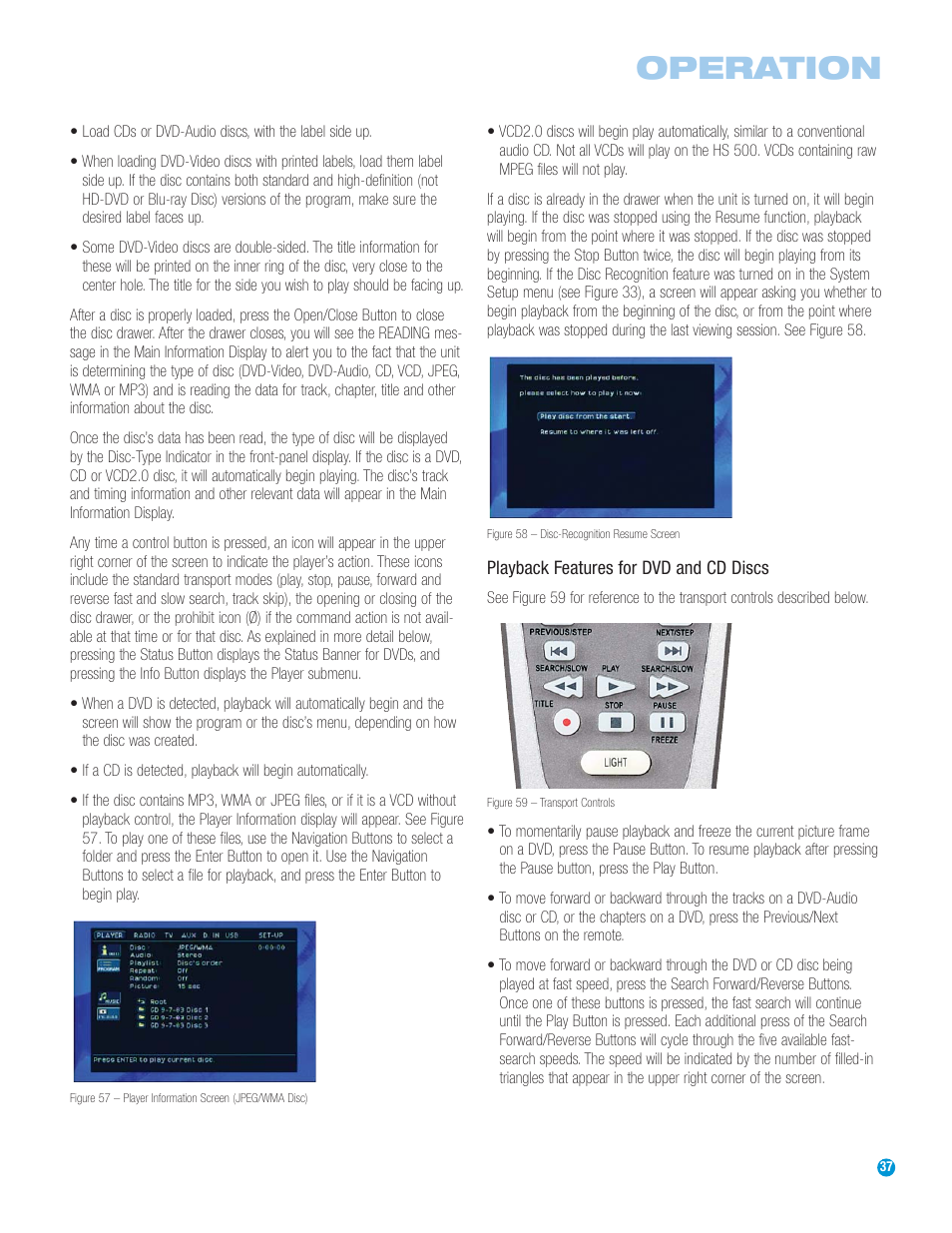 Operation | Harman-Kardon HS 500 User Manual | Page 37 / 72